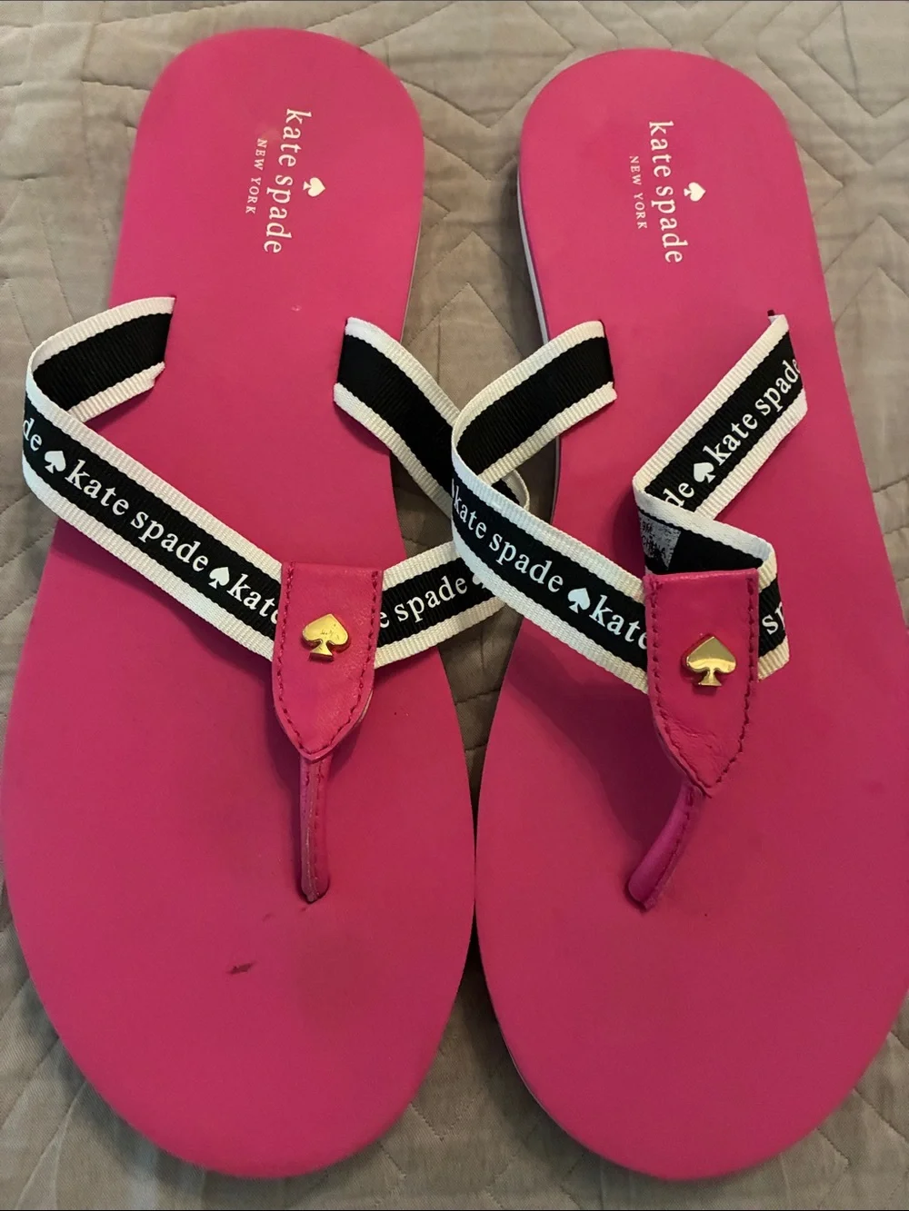 kate spade Hot Pink Flip Flop Sandals with Black & White Logo Straps